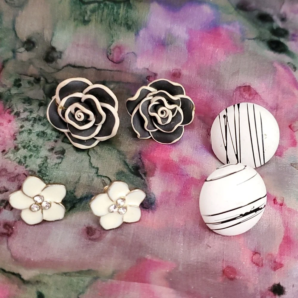 Trio of black & white earrings